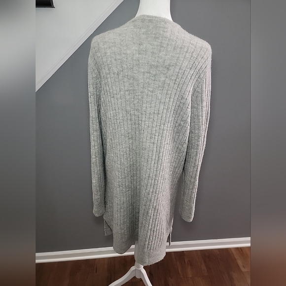 Max Studio Gray Black Herringbone Open Front Long Cardigan Sweater Size L - Picture 4 of 6